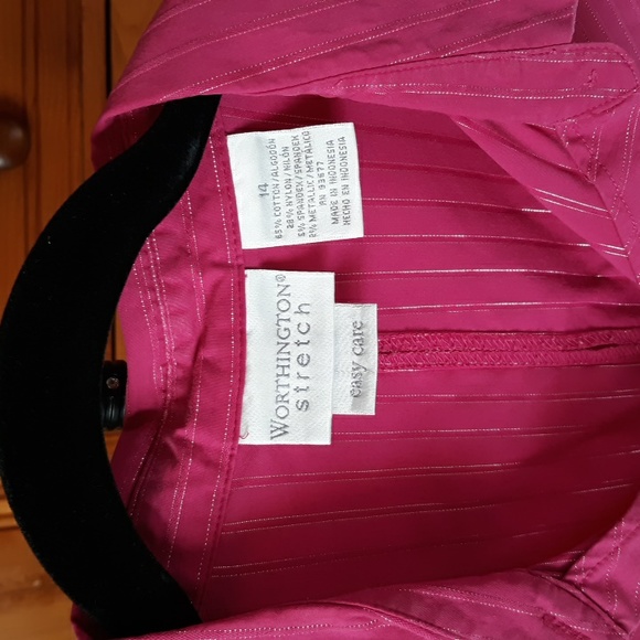 Worthington Stretch Easy Care Hot Pink/Silver Blouse - Picture 3 of 5